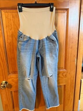 a:glow Beige Panel Light Blue Distressed Maternity Jeans